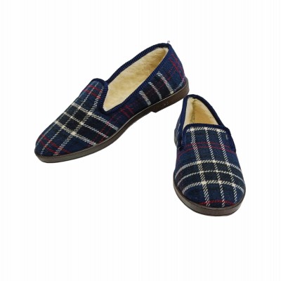 Pantufla Espa&ntilde;ola Maria escoc&eacute;s azul hombre talla 42